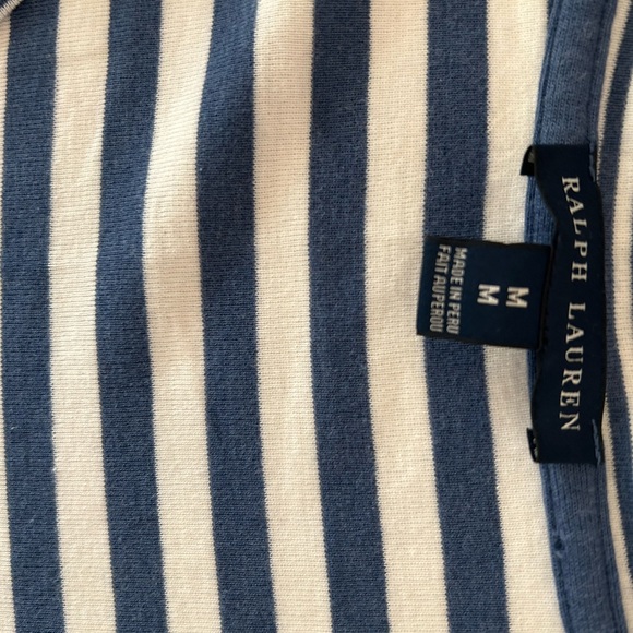 Ralph Lauren Blue & White Striped V-Neck Women's Logo Tee | Medium - Picture 6 of 9